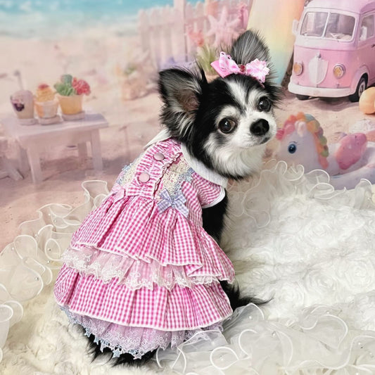 Elsamilu Pink Gingham Lace Princess Dress