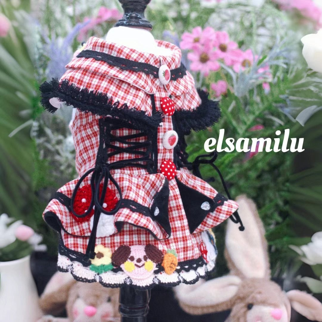 Fairy Tale Red Plaid Pet Coat Dress – Checkered Winter Outfit for Small Dogs & Cats