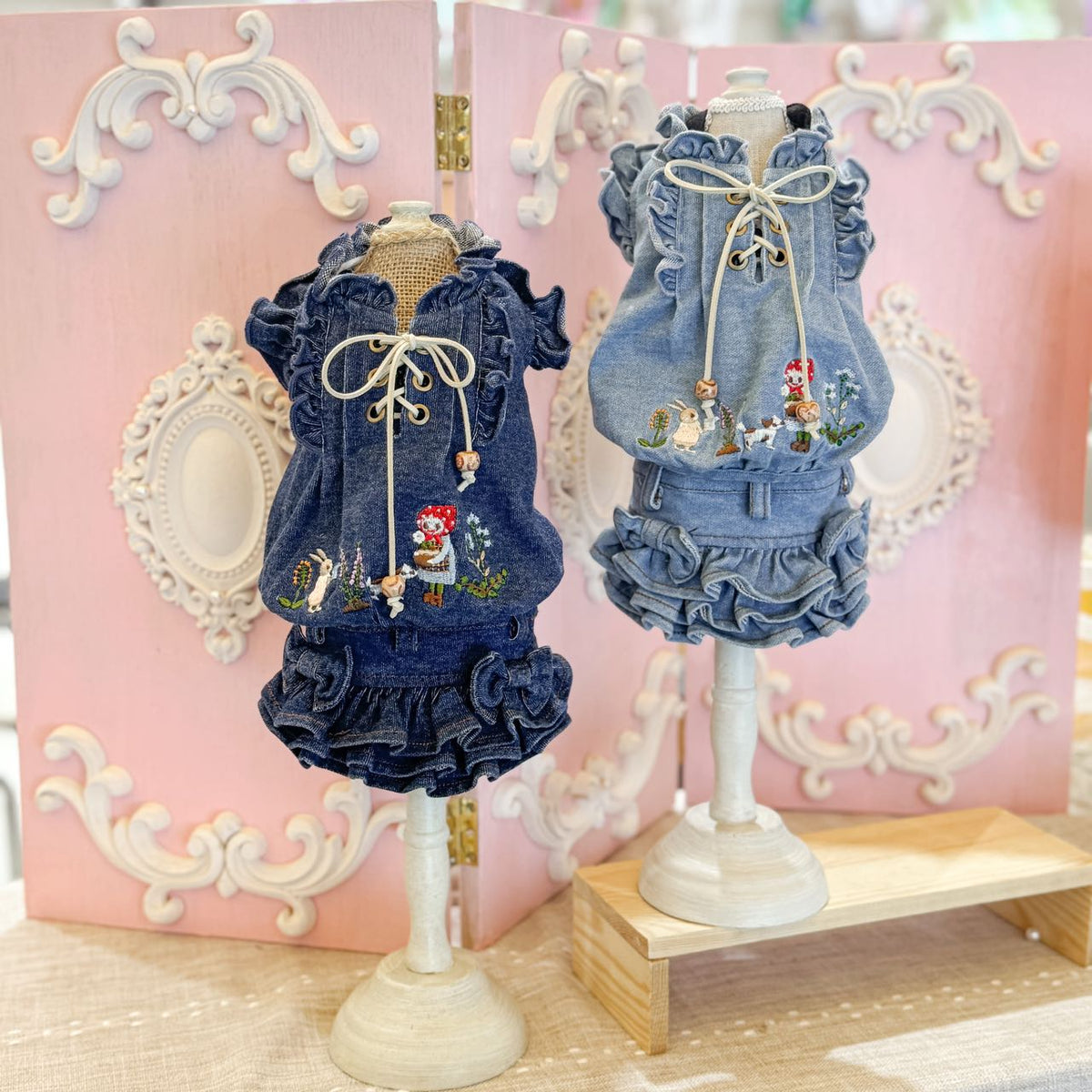 TaniWina Little Red Riding Hood Denim Blouse for Small Dog