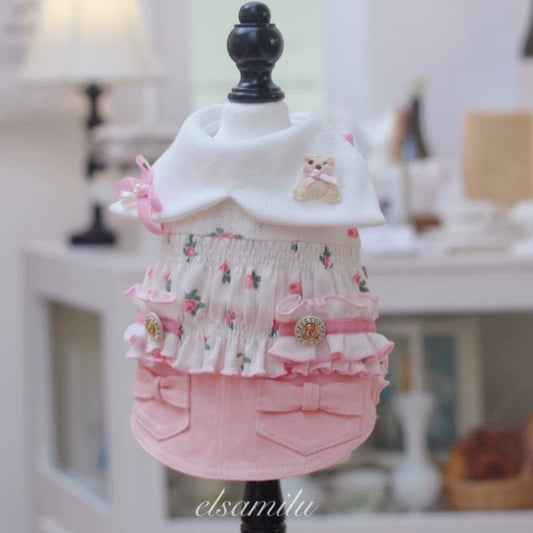 Elsamilu Twinkle Bear Pet Dress – Pink Cute Outfit for Small Dogs & Cats
