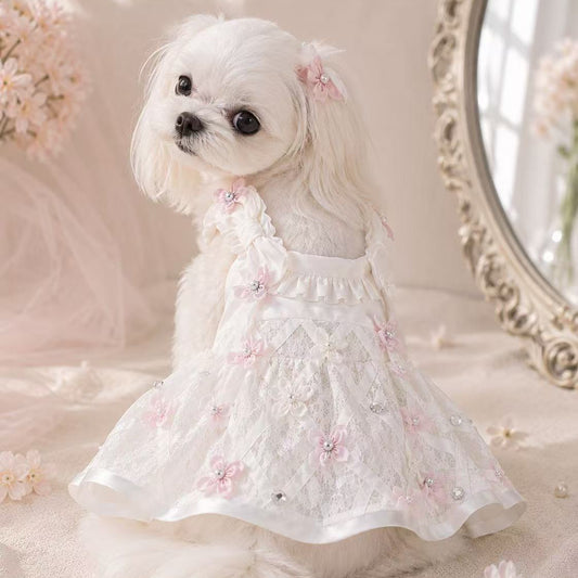 Elsamilu Blossom Ribbon Lace Dress – White Edition