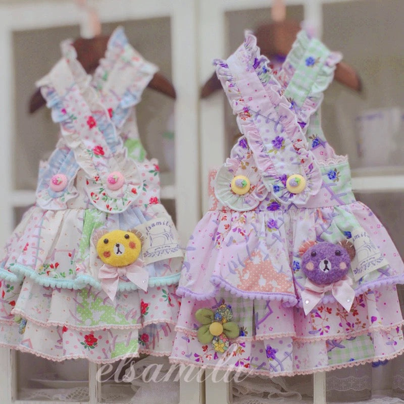 Elsamilu Patchwork Bear Candy Pet Dress β Cute Outfit for Small Dogs & Cats