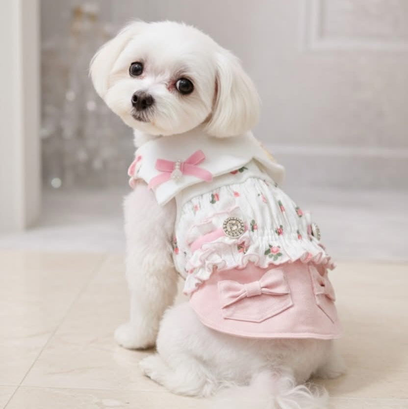 Elsamilu Twinkle Bear Pet Dress – Pink Cute Outfit for Small Dogs & Cats