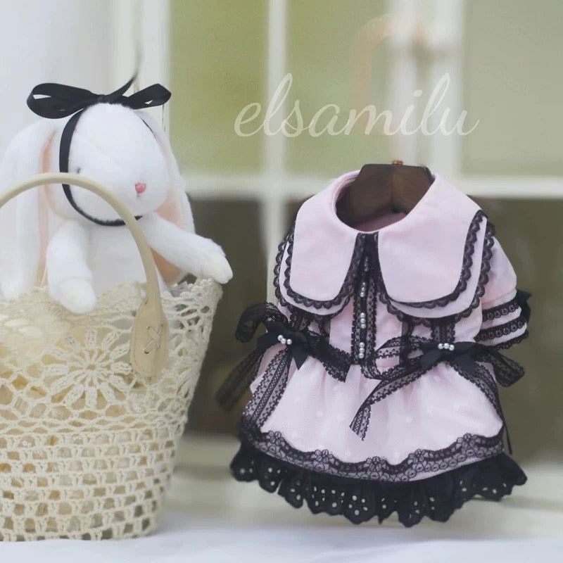 Elsamilu Gothic Romance Long Sleeve Pet Dress – Pink & Blue Lace Outfit for Small Dogs & Cats