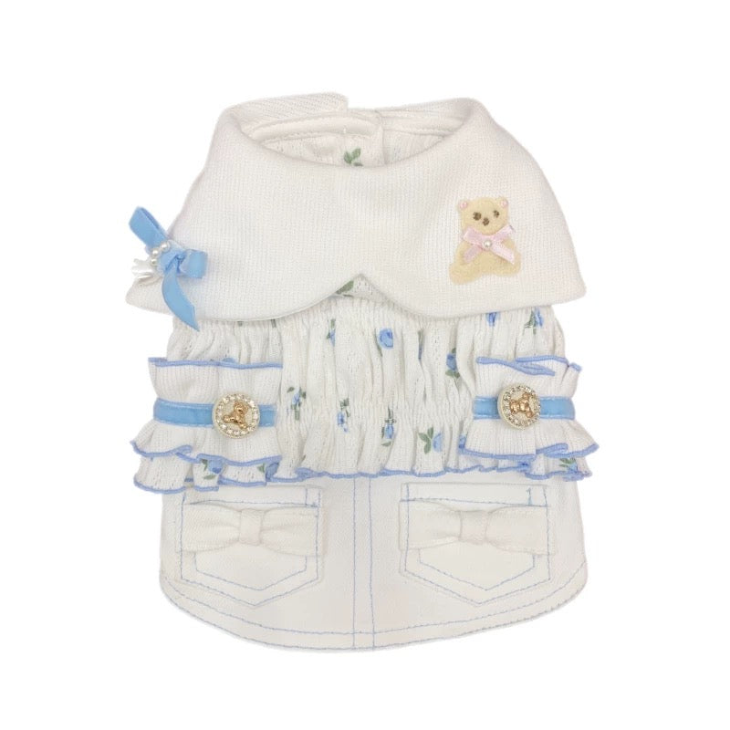 Elsamilu Twinkle Bear Pet Dress – Blue Cute Outfit for Small Dogs & Cats