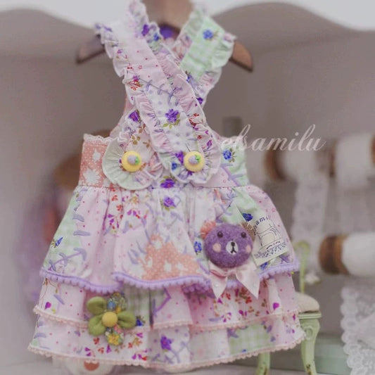Elsamilu Patchwork Bear Candy Pet Dress – Cute Outfit for Small Dogs & Cats