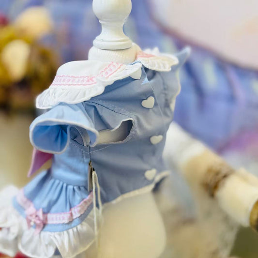 Elsamilu Girly Sailor Ribbon Pet Dress – Cute Outfit with Plush Bow for Small Dogs & Cats