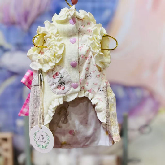 Elsamilu Patchwork Kitty Garden Pet Dress – Pink Cute Outfit for Small Dogs & Cats