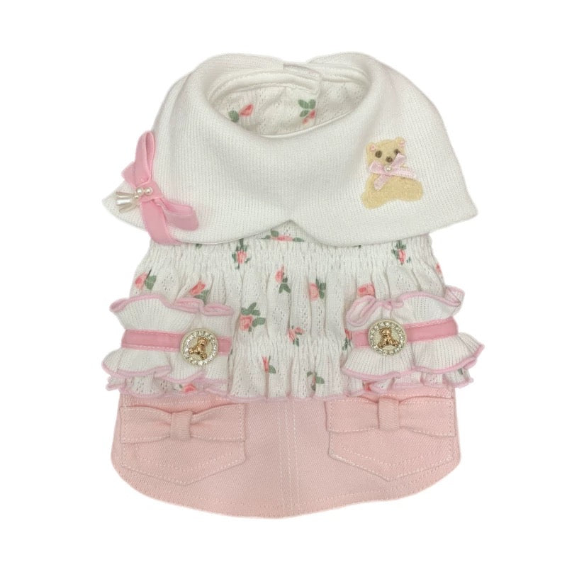 Elsamilu Twinkle Bear Pet Dress – Pink Cute Outfit for Small Dogs & Cats