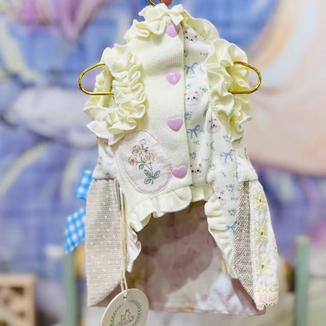 Elsamilu Patchwork Kitty Garden Pet Dress – Blue Cute Outfit for Small Dogs & Cats