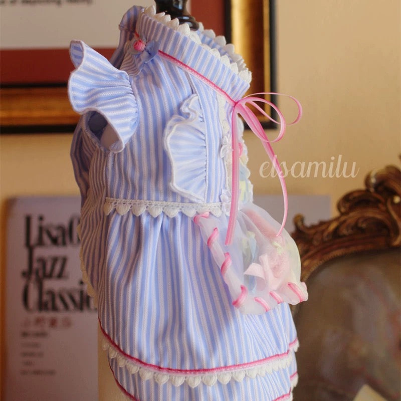 Elsamilu Dreamy Blue Pet Dress β Elegant Princess Lace Outfit for Small Dogs & Cats