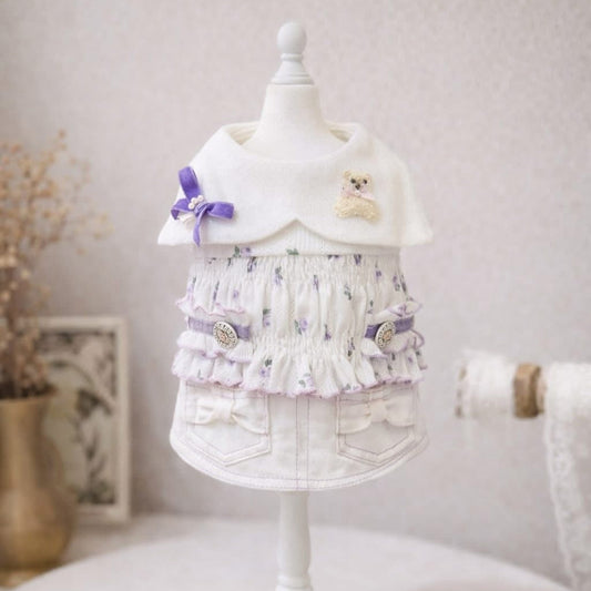 Elsamilu Twinkle Bear Pet Dress – Purple Cute Outfit for Small Dogs & Cats