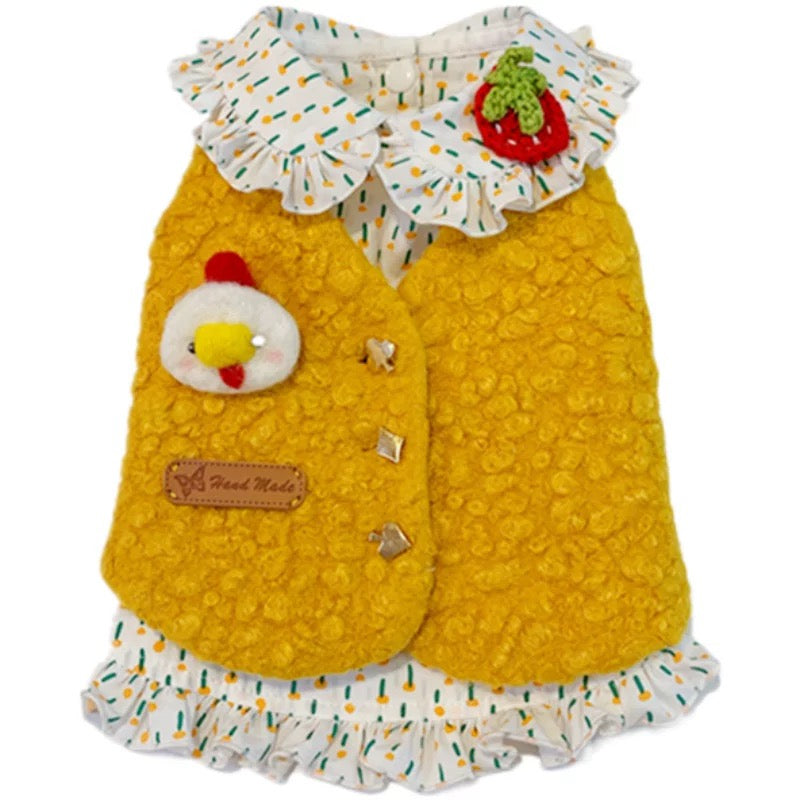Elsamilu Cozy Chick Pet Vest & Ruffle Shirt Set – Cute Outfit for Small Dogs & Cats