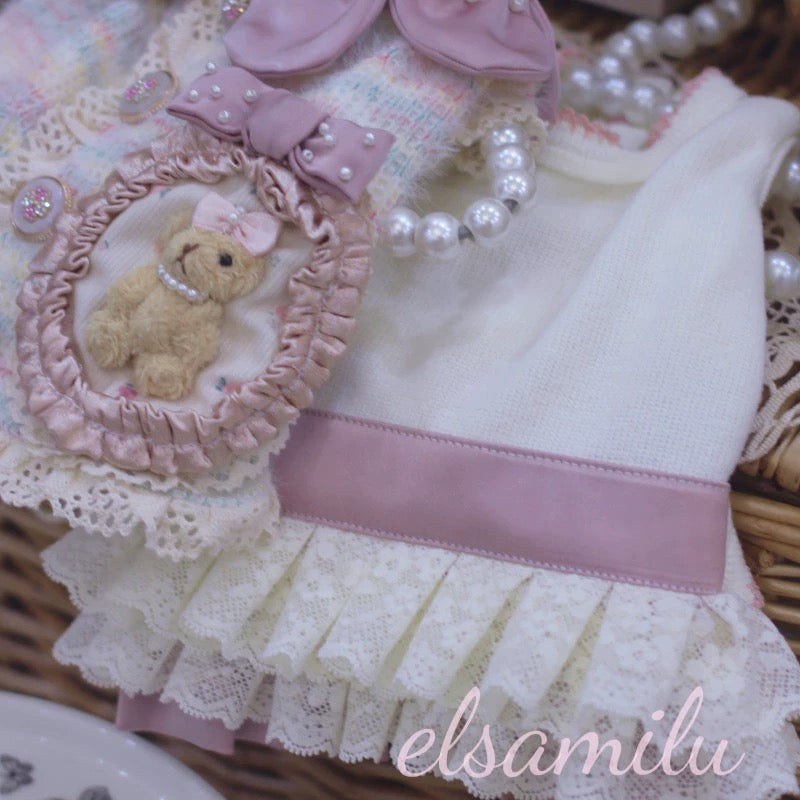 Elsamilu Layered Knit Pet One-Piece Set – Cozy Outfit for Small Dogs & Cats