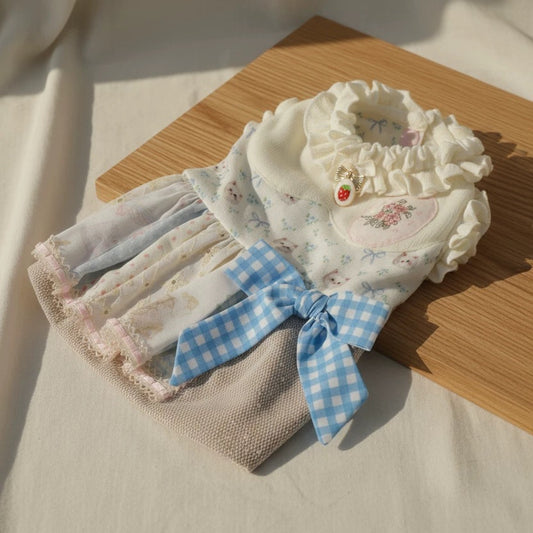 Elsamilu Patchwork Kitty Garden Pet Dress – Blue Cute Outfit for Small Dogs & Cats