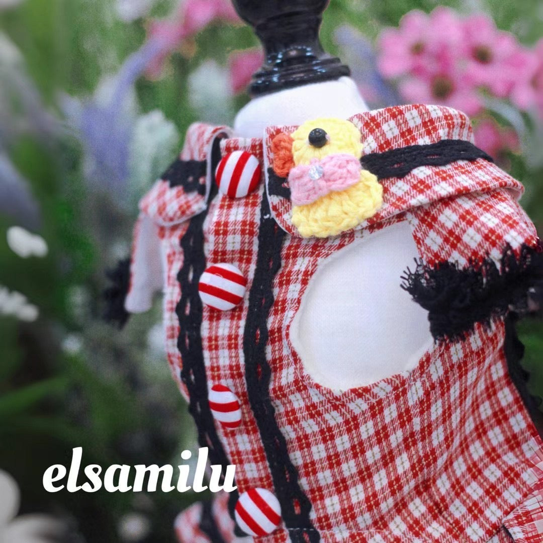 Fairy Tale Red Plaid Pet Coat Dress – Checkered Winter Outfit for Small Dogs & Cats