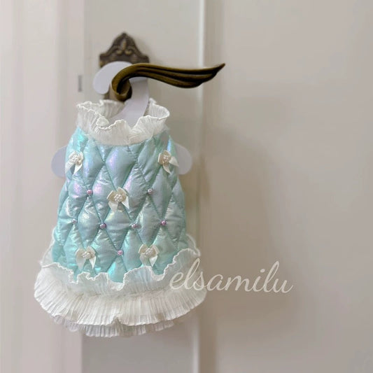 Elsamilu Pearl Bow Quilted Winter Dress – 4 Colors