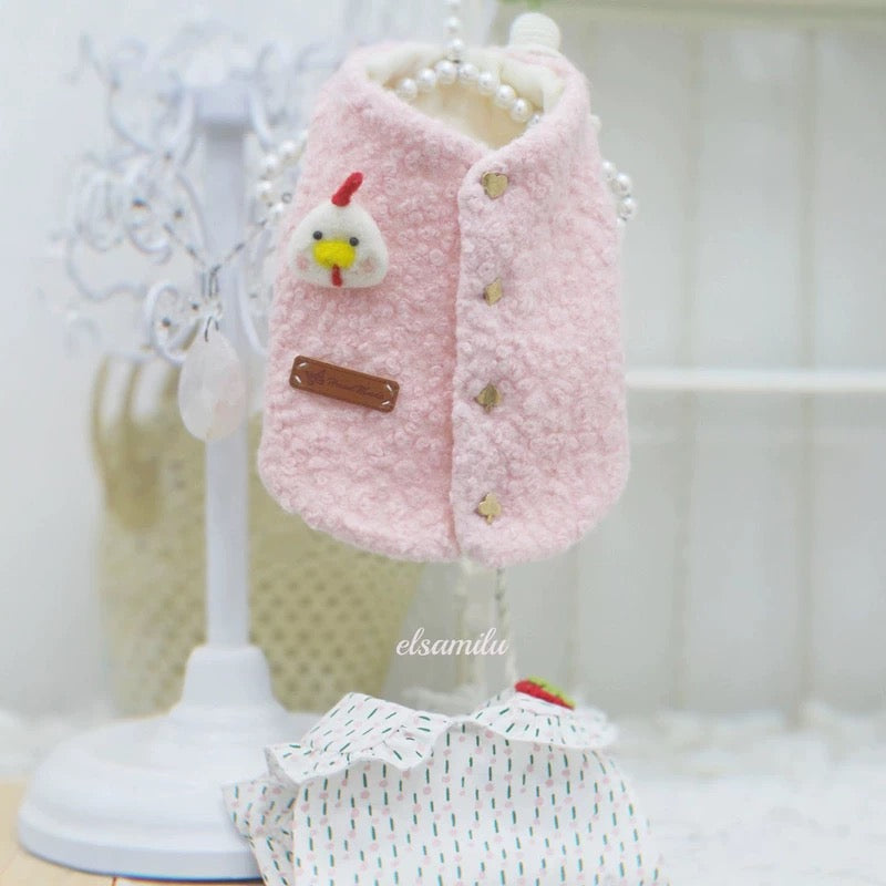 Elsamilu Cozy Chick Pink Pet Vest & Ruffle Shirt Set – Cute Outfit for Small Dogs & Cats