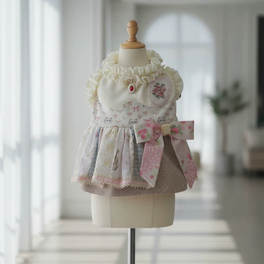 Elsamilu Patchwork Kitty Garden Dress-Baby Pink