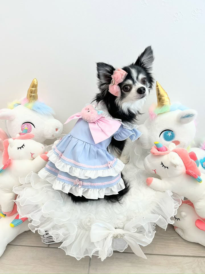 Elsamilu Girly Sailor Ribbon Pet Dress – Cute Outfit with Plush Bow for Small Dogs & Cats