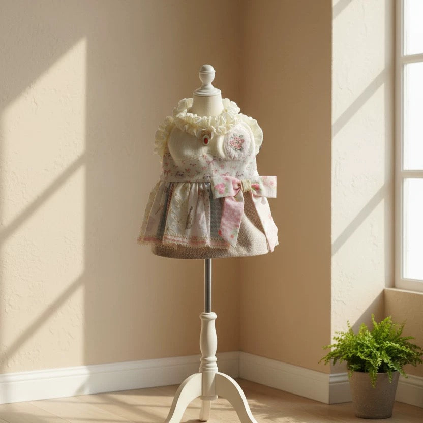 Elsamilu Patchwork Kitty Garden Dress-Baby Pink