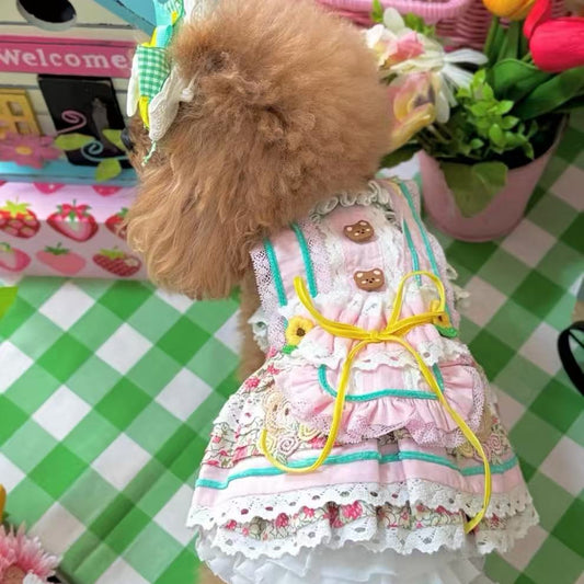 Elsamilu Fairy Forest Apron Pet Dress – Romantic One-Piece Outfit for Small Dogs & Cats