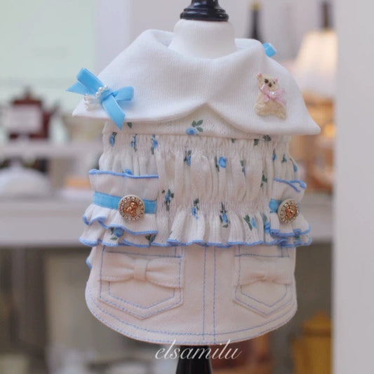 Elsamilu Twinkle Bear Pet Dress – Blue Cute Outfit for Small Dogs & Cats