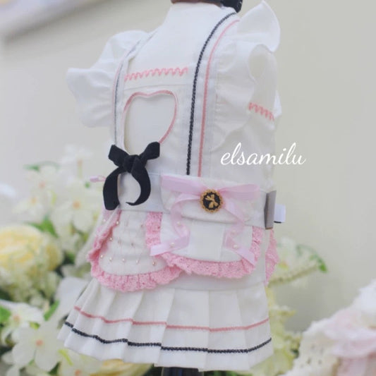 Elsamilu Sweetheart Cutout Pleated Pet Dress – White Elegant Outfit for Small Dogs & Cats
