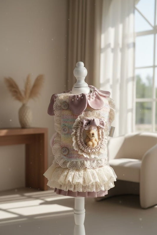 Elsamilu Layered Knit Pet One-Piece Set – Cozy Outfit for Small Dogs & Cats