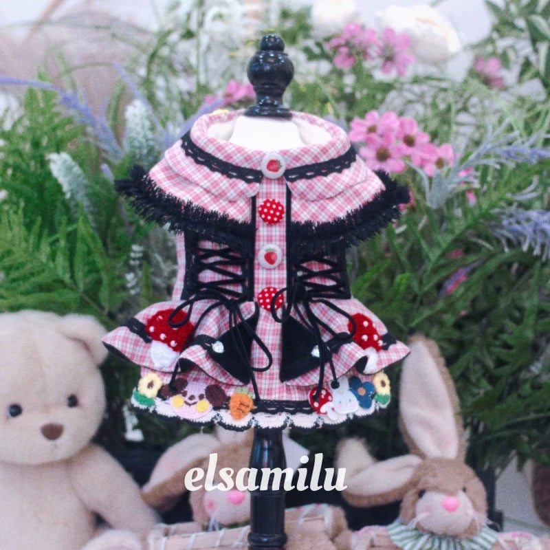 Elsamilu Fairy Tale Pink Check Plaid Pet Coat Dress β Winter Outfit for Small Dogs & Cats
