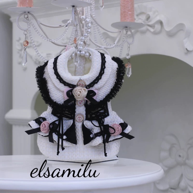 Elsamilu Fairy Rose Motif Tweed Pet Dress β Elegant Winter Outfit for Small Dogs & Cats