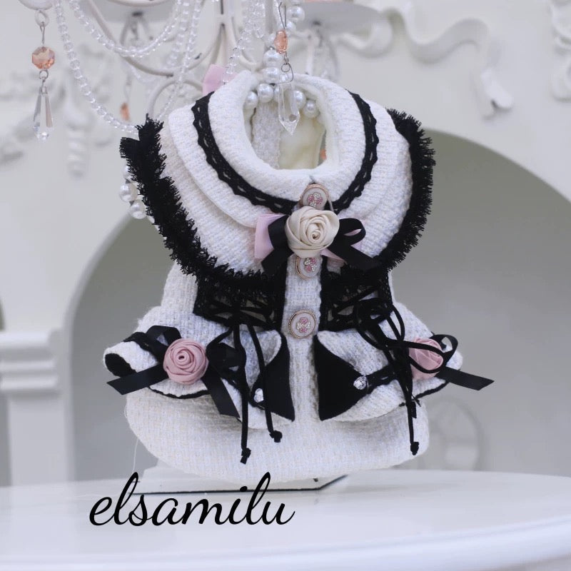 Elsamilu Fairy Rose Motif Tweed Pet Dress β Elegant Winter Outfit for Small Dogs & Cats