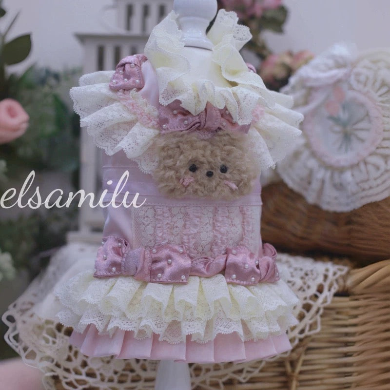 Elsamilu Lovely Bear Pet One-Piece Dress β Cute Outfit for Small Dogs & Cats