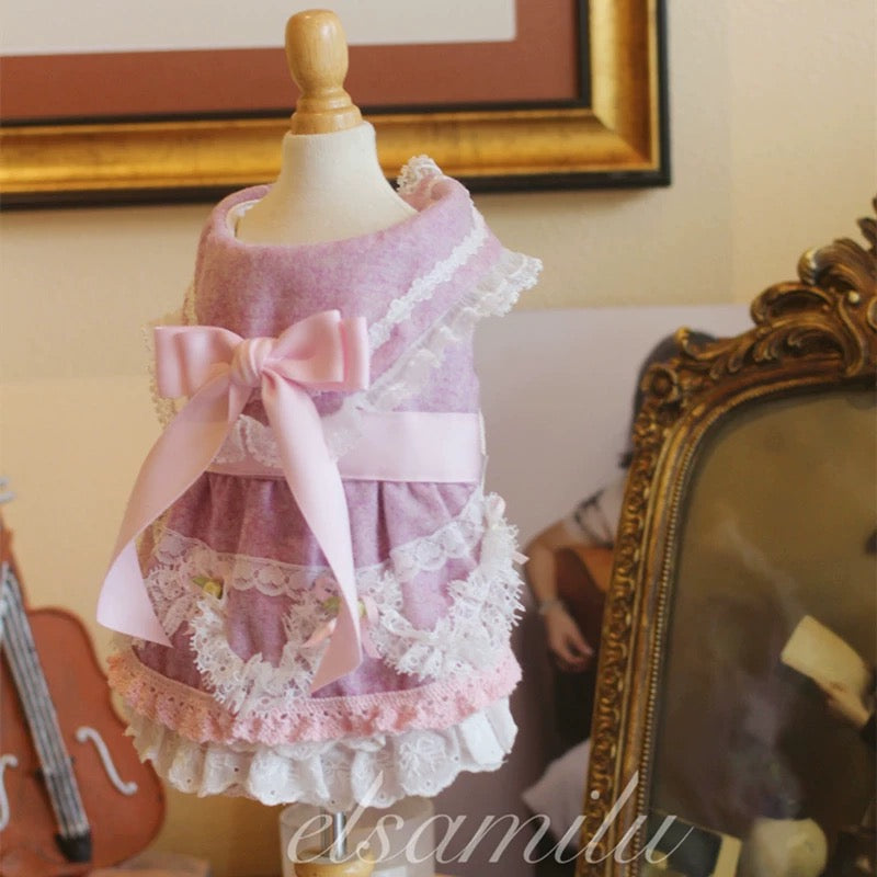 Elsamilu Romantic Purple Pet Dress β Elegant Lace Princess Outfit for Small Dogs & Cats