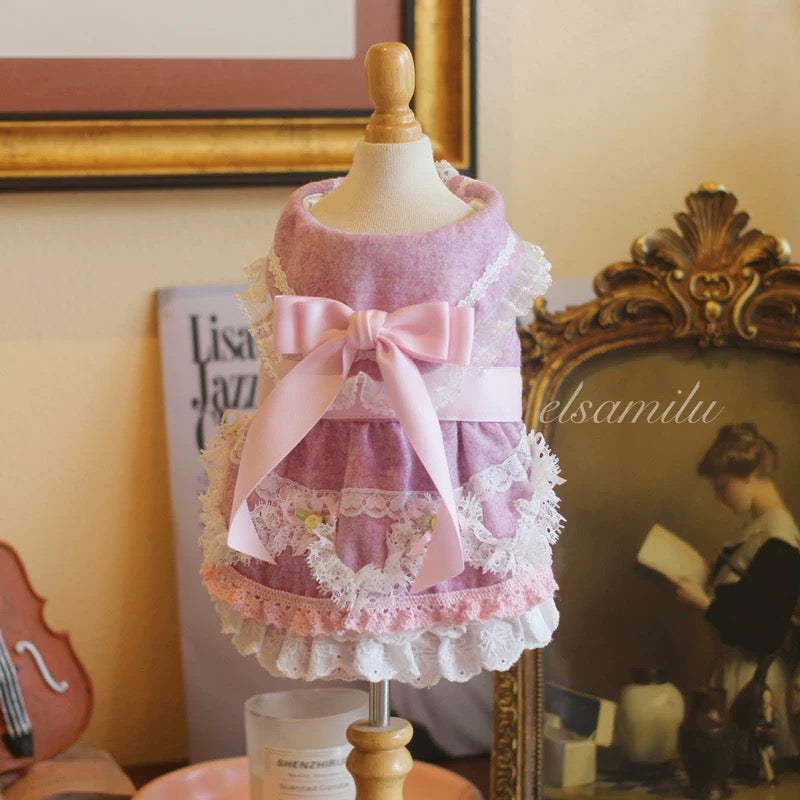 Elsamilu Romantic Purple Pet Dress β Elegant Lace Princess Outfit for Small Dogs & Cats