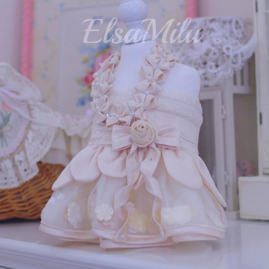 Elsamilu Lace Garden Romance Pet Dress – Elegant Lace Princess Outfit for Small Dogs & Cats