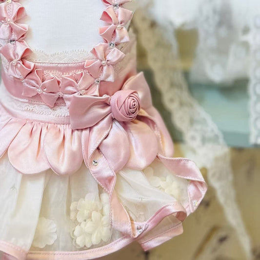 Elsamilu Lace Garden Romance Pet Dress – Pink Elegant Outfit for Small Dogs & Cats