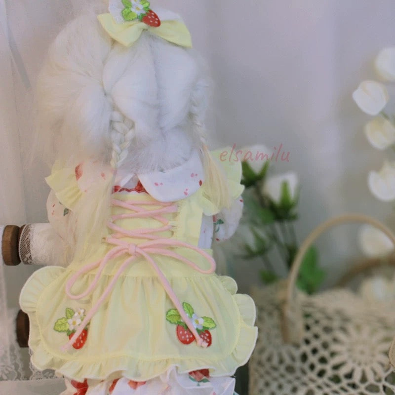 Elsamilu Sweet Strawberry Lace-Up Pet Dress – Cute Summer Outfit for Small Dogs & Cats