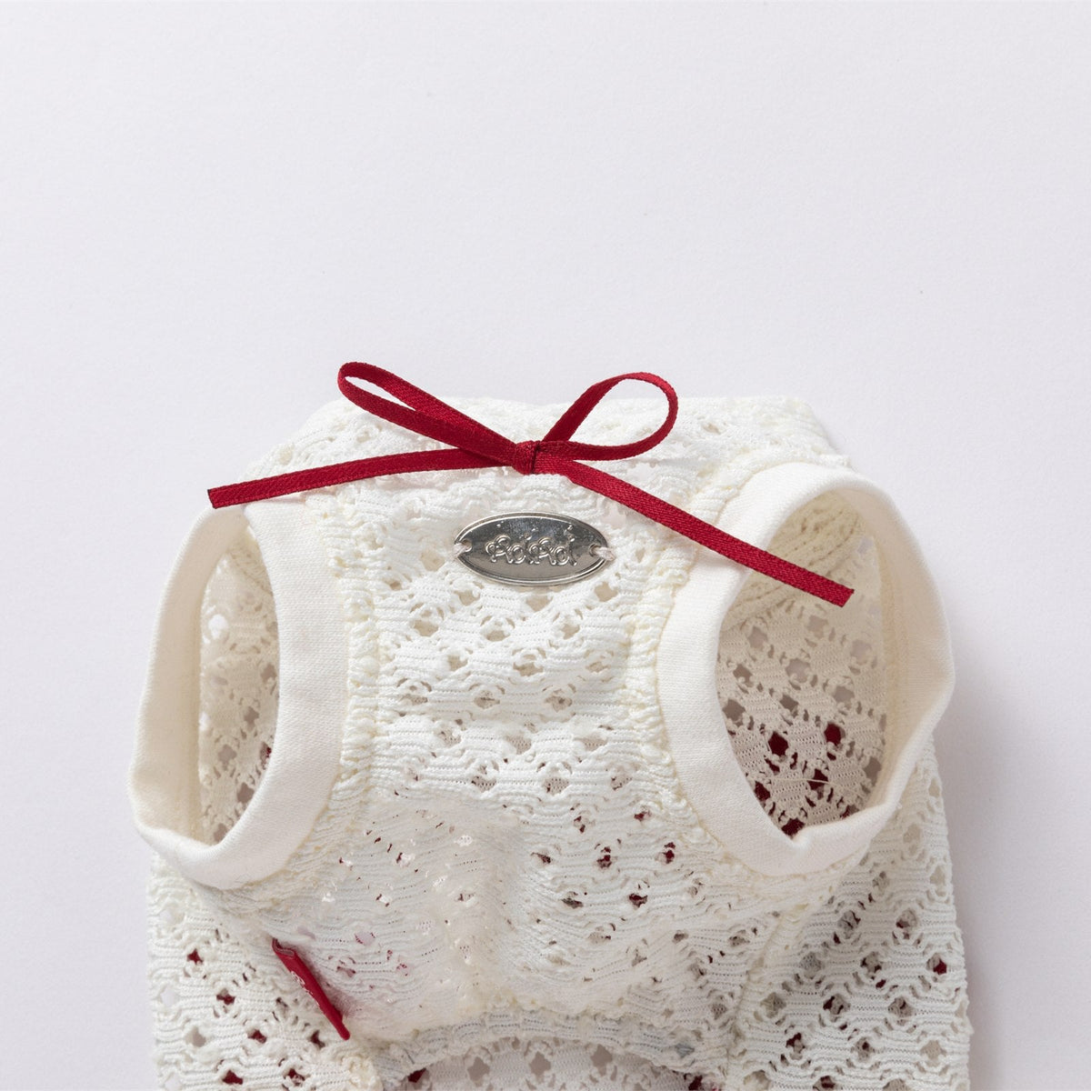 RoiRoi Crimson Ribbon Lace-Ruffle Pet Dress