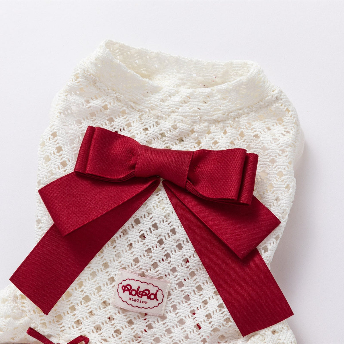 RoiRoi Crimson Ribbon Lace-Ruffle Pet Dress