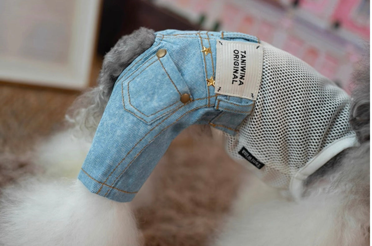 TaniWina Pet Denim Overall Jumpsuit for Small Dog