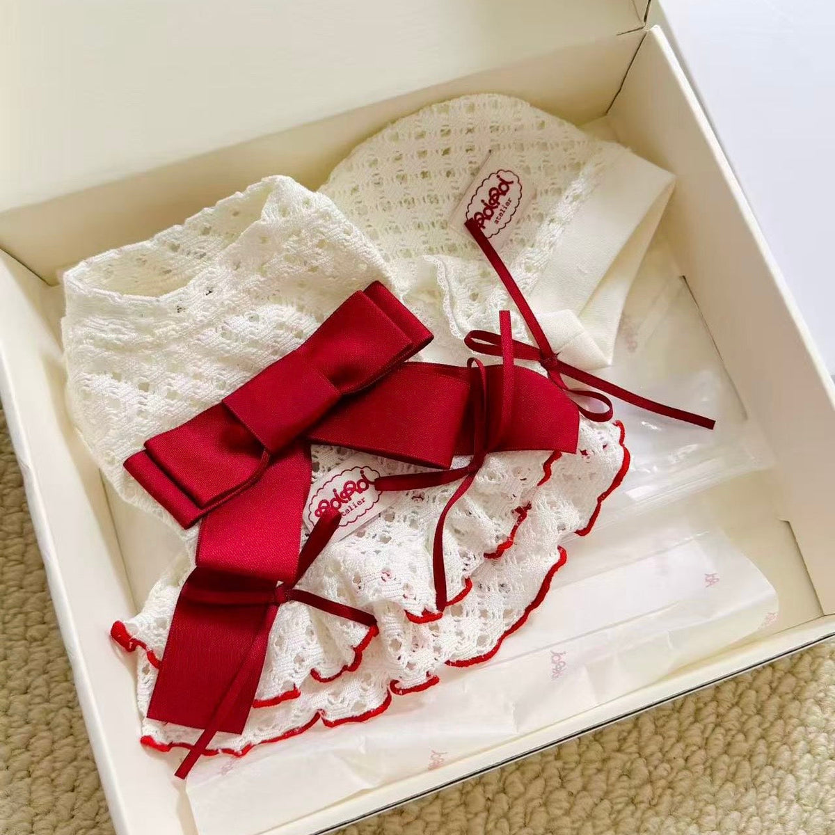 RoiRoi Crimson Ribbon Lace-Ruffle Pet Dress