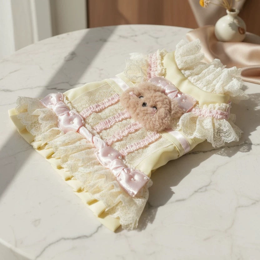 Elsamilu Lovely Bear Pastel Pet Dress – Yellow Cute Outfit for Small Dogs & Cats
