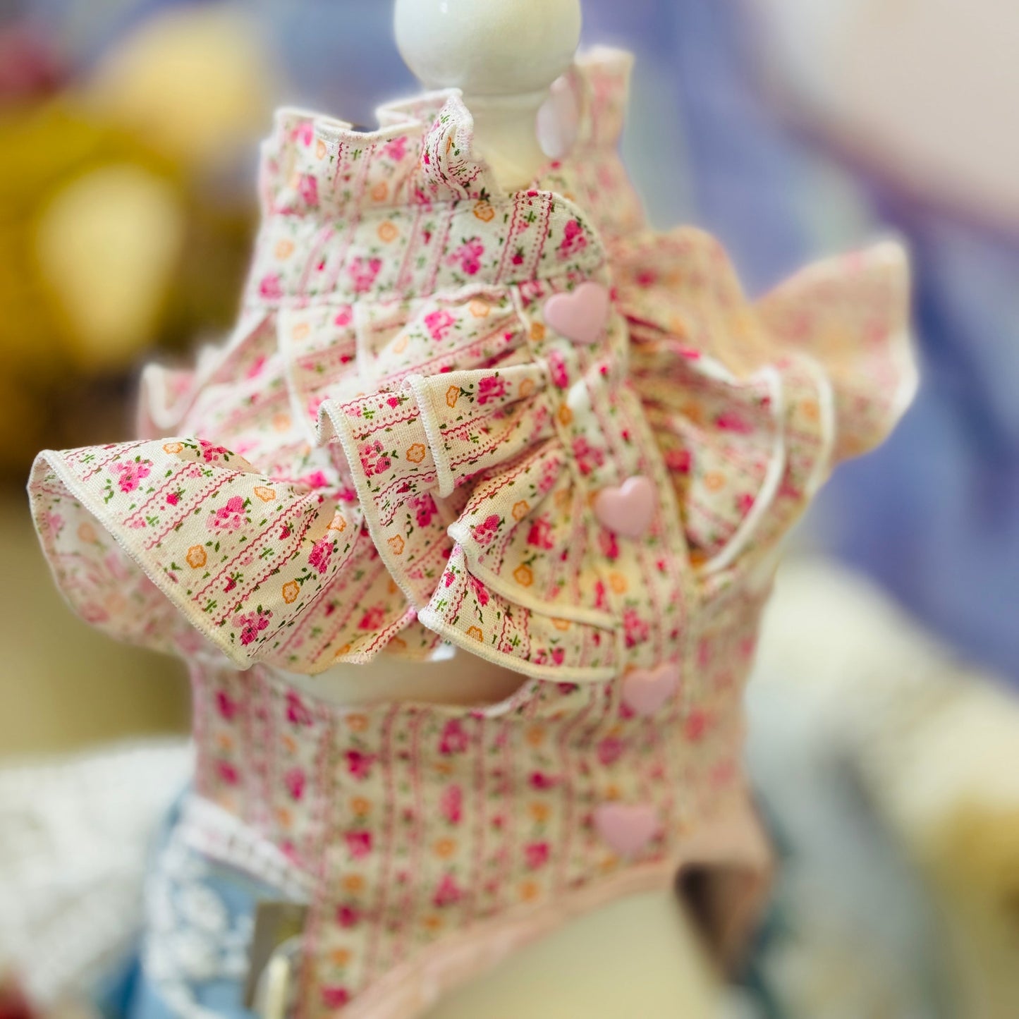 Elsamilu Pink Floral Docking Denim Pet Dress – Sweet Vintage Style Outfit for Small Dogs & Cats