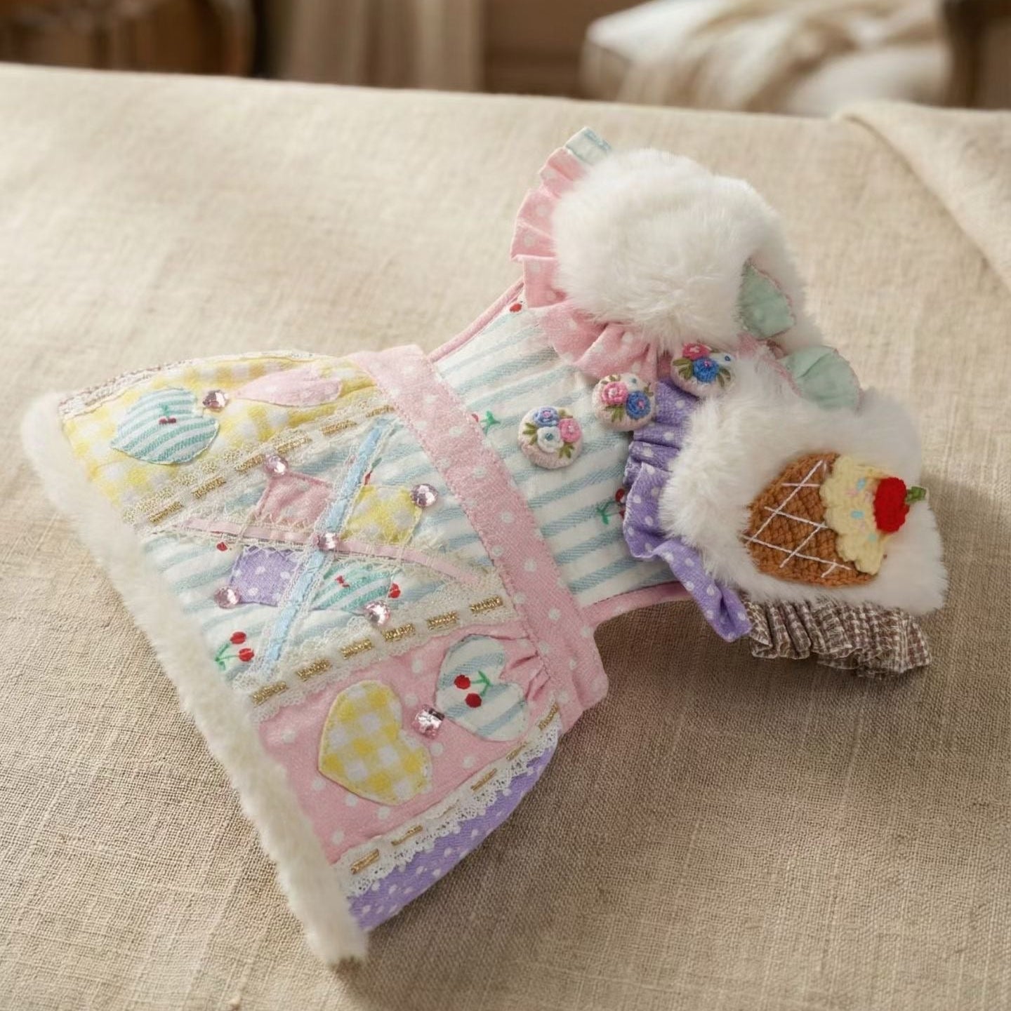 엘사밀루 동화 속 공주님 털 칼라 애완동물 드레스 - 소형견 및 고양이를 위한 우아한 겨울 의상 