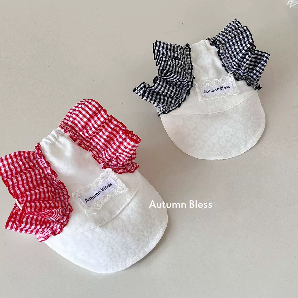 Autumn Bless チェックリボンキャップ＆レースリード | Checkered Ribbon Cap & Lace Leash