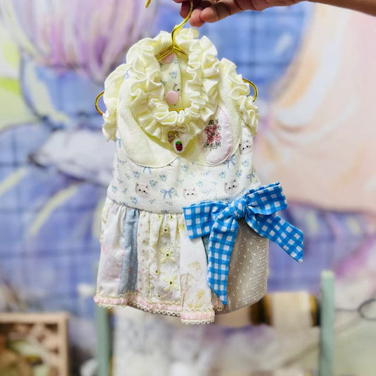 Elsamilu Patchwork Kitty Garden Pet Dress – Blue Cute Outfit for Small Dogs & Cats