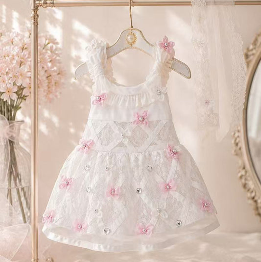 Elsamilu Blossom Ribbon Lace Dress – White Edition