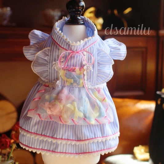 Elsamilu Dreamy Blue Pet Dress – Elegant Princess Lace Outfit for Small Dogs & Cats