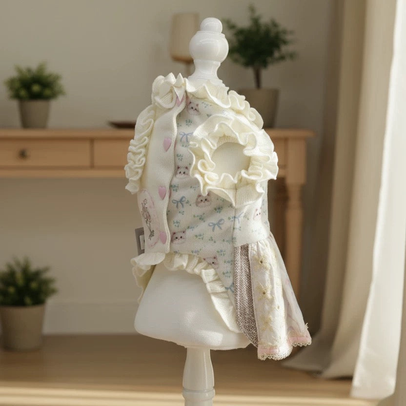 Elsamilu Patchwork Kitty Garden Pet Dress – Blue Cute Outfit for Small Dogs & Cats